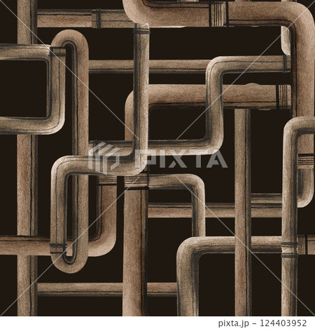 Interlocking copper pipes plumbing pipeline with connectors seamless pattern on dark background. Watercolor hand drawn illustration of water supply. Plumbing and drainage design. Web sites template Interlocking copper pipes plumbing pipeline with connectors seamless pattern on dark background. Watercolor hand drawn illustration of water supply. Plumbing and drainage design. Web sites template 124403952