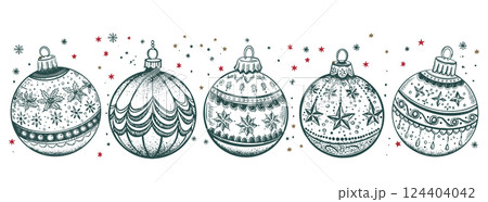 Christmas green ball on white. Hand drawn illustration.	 124404042