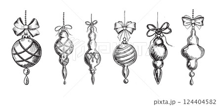 Christmas toys set. Hand drawn illustration. Christmas toys set. Hand drawn illustration. 124404582