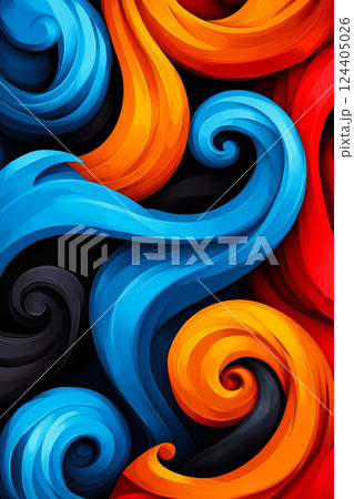 A bunch of colorful swirls on a black background 124405026
