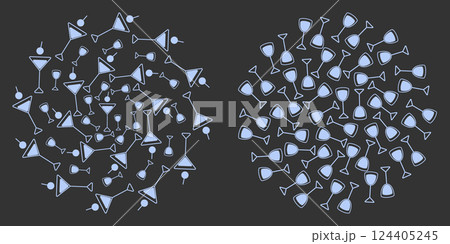 Triangular Martini glass Shot glasses Circular Background Texture Light blue on dark Backdrop Set 2 124405245