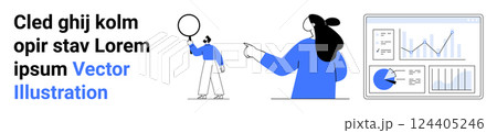 A person holding a chart, analyzing data on a large screen. Ideal for themes like data analysis, business insights, digital marketing, strategic planning, and communication. Banner for landing page 124405246