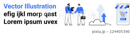 Two professionals shaking hands symbolize partnership and business growth. An online shop icon with a buy button conveys e-commerce success. Ideal for business, e-commerce, partnerships, growth Two professionals shaking hands symbolize partnership and business growth. An online shop icon with a buy button conveys e-commerce success. Ideal for business, e-commerce, partnerships, growth 124405390