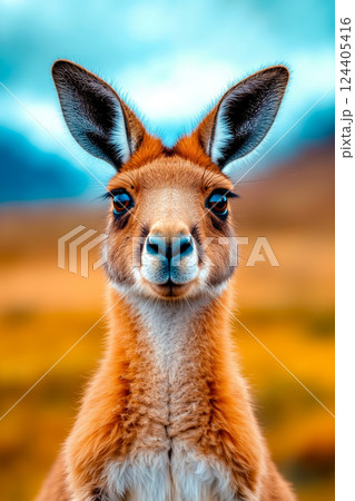 A close up of a llama looking at the camera 124405416