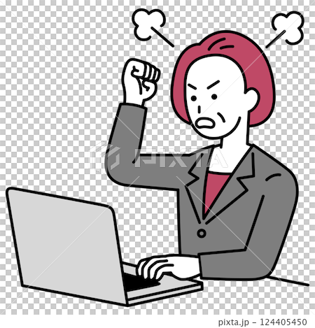 穿著西裝的憤怒中年女人看著筆記型電腦螢幕 124405450