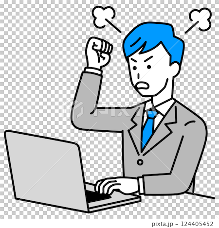 Angry man in a suit looking at a laptop screen 124405452