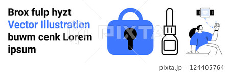A large blue padlock, a key, and a person using a selfie stick. Ideal for security, technology, tools, photography, and personal safety. Banner for landing page A large blue padlock, a key, and a person using a selfie stick. Ideal for security, technology, tools, photography, and personal safety. Banner for landing page 124405764