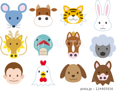 十二支の動物たちキャラクターイラストセット 124405916