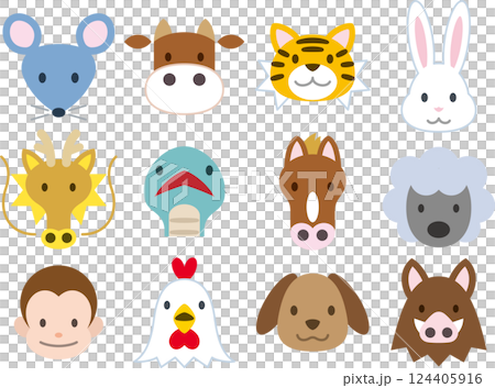 十二支の動物たちキャラクターイラストセット 124405916