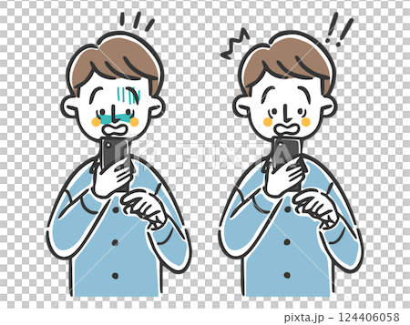 一個男人對他的智慧型手機感到驚訝,上身,向量圖 一個男人對他的智慧型手機感到驚訝,上身,向量圖 124406058