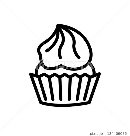 Line icon of cupcake with whipped cream. Dessert, fast food, bakery. Line icon of cupcake with whipped cream. Dessert, fast food, bakery. 124406086