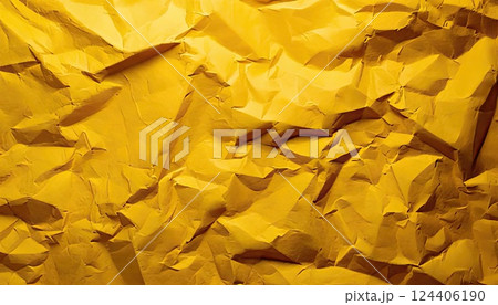 《AI画像》シワシワの黄色い紙のテクスチャー 124406190