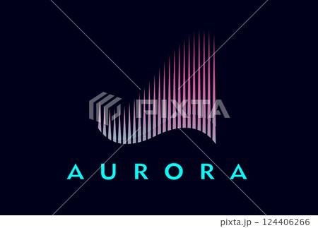 Northern sky and aurora borealis wave light icon for company or brand, vector emblem. Polar lights wave of aurora borealis glow in purple color for digital technology, internet and innovation company 124406266