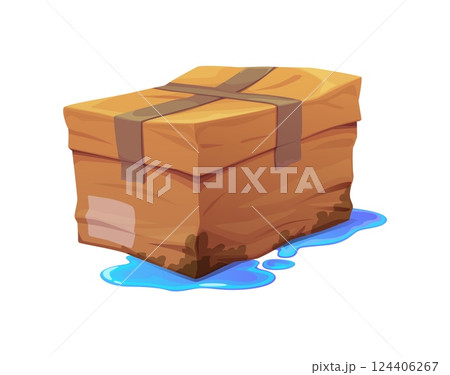 Damaged and broken delivery cardboard box. Broken crumpled shipping parcel, destroyed crushed isolated cartoon vector delivery package. Ripped dirty cargo box or damaged wet cardboard paper container Damaged and broken delivery cardboard box. Broken crumpled shipping parcel, destroyed crushed isolated cartoon vector delivery package. Ripped dirty cargo box or damaged wet cardboard paper container 124406267