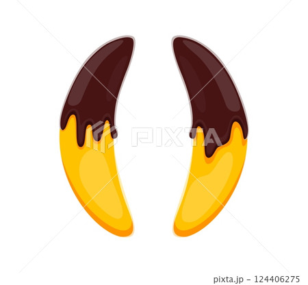 Sweet dessert font glazed bananas punctuation brackets. Pastry and confectionery kids ABC type punctuation mark, dessert vector English typeface sign. Sweet alphabet typeset or font special symbol 124406275