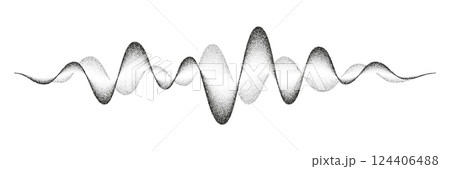 Noise grain sound wave, vector black stipple gradient dotwork. Music soundwave line with halftone dotted pattern. Vintage noise grain, sand stipple voice and musical sound waveform flow or sine wave Noise grain sound wave, vector black stipple gradient dotwork. Music soundwave line with halftone dotted pattern. Vintage noise grain, sand stipple voice and musical sound waveform flow or sine wave 124406488