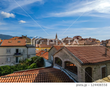 Breathtaking Aerial View of Budva Old Town and the Adriatic Sea: Montenegro’s Coastal Gem 124406558