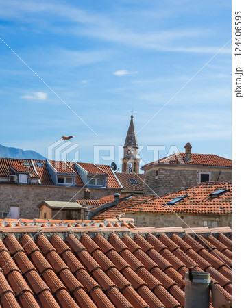 Breathtaking Aerial View of Budva Old Town and the Adriatic Sea: Montenegro’s Coastal Gem 124406595