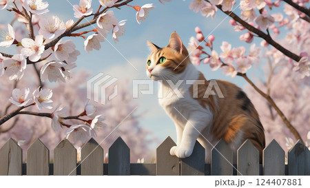 桜を見つめる猫 桜を見つめる猫 124407881