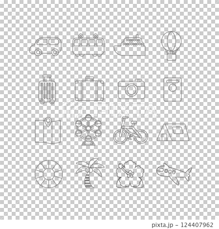 Going out, travel and resort line icon vector illustration set 124407962