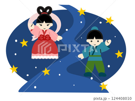 天の川と織姫と彦星 124408010