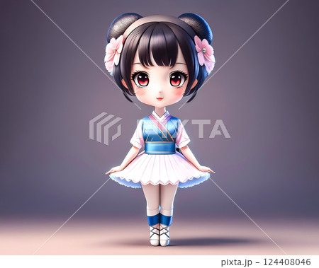 ちびキャラ　バレリーナの少女のイメージ素材 124408046