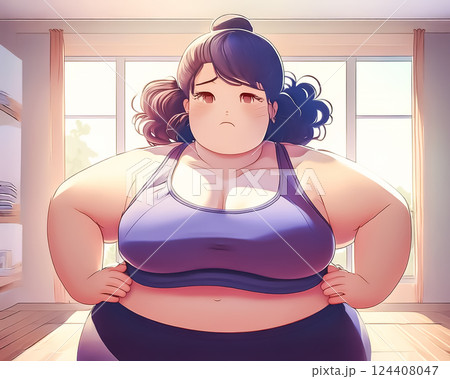 体形をを気にする太った女性のイメージ素材 124408047