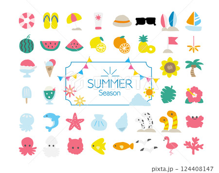 夏の手描きベクターアイコンイラスト素材セット|ビーチ・海・リゾート 夏の手描きベクターアイコンイラスト素材セット|ビーチ・海・リゾート 124408147
