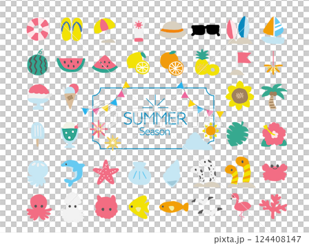 夏の手描きベクターアイコンイラスト素材セット|ビーチ・海・リゾート 夏の手描きベクターアイコンイラスト素材セット|ビーチ・海・リゾート 124408147