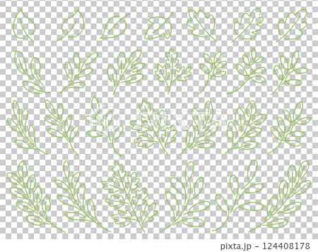 緑の葉っぱと枝の線画イラストセット 緑の葉っぱと枝の線画イラストセット 124408178