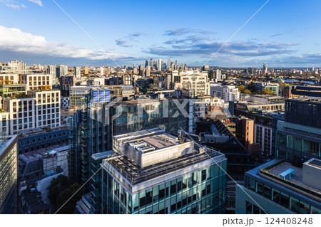 Aerial View of a Modern City Skyline with High Rise Buildings, London Aerial View of a Modern City Skyline with High Rise Buildings, London 124408248