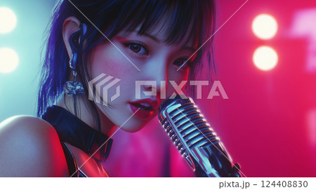 ステージで歌を歌っているアイドル 124408830