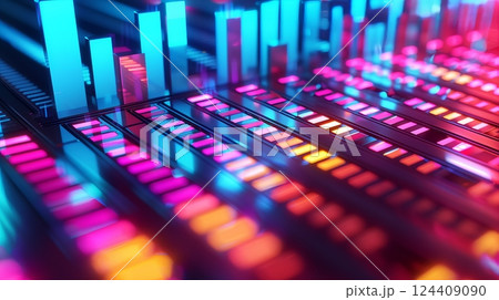 A vibrant 3D music-themed background with colorful equalizer bars pulsating in rhythm, creating immersion. A vibrant 3D music-themed background with colorful equalizer bars pulsating in rhythm, creating immersion. 124409090