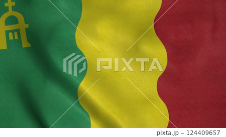 Loiza flag, city of Puerto Rico, waving in wind. Realistic flag background. 3d illustration 124409657
