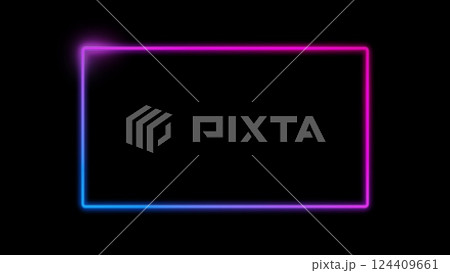 Neon glowing frame background. Futuristic light effect isolated on black. 3d illustration Neon glowing frame background. Futuristic light effect isolated on black. 3d illustration 124409661