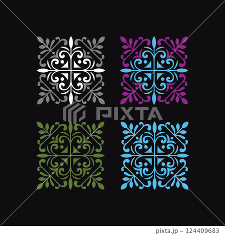 A set of lace square frames in art deco style, geometric Vintage tile patterns 124409683