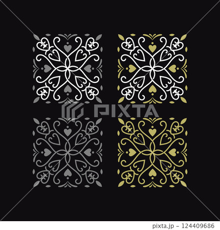 A set of lace square frames in art deco style, geometric Vintage tile patterns 124409686