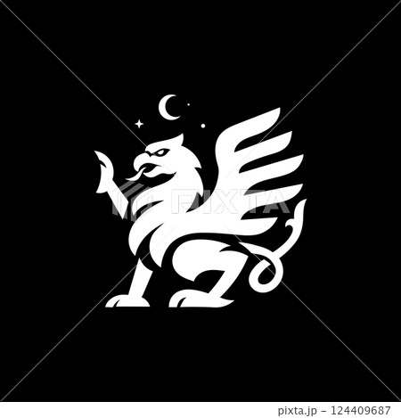 Mythical griffin, the griffin sits on its hind legs with its wings spread Mythical griffin, the griffin sits on its hind legs with its wings spread 124409687