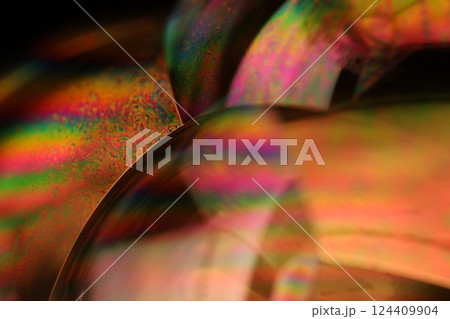 Green liquid surface, colourful abstract, surrealistic art, line of light, black background, beautiful scientific background 124409904