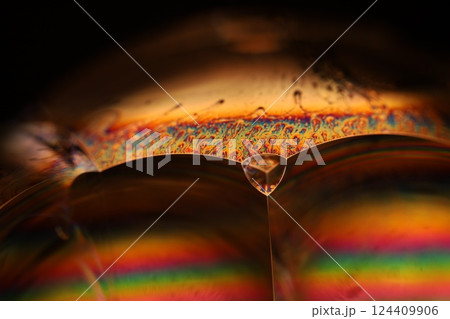 Green liquid surface, colourful abstract, surrealistic art, line of light, black background, beautiful scientific background 124409906