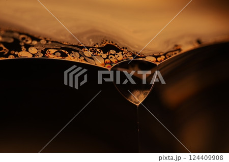 Green liquid surface, colourful abstract, surrealistic art, line of light, black background, beautiful scientific background 124409908
