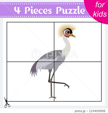 Puzzle game for kids. Puzzle pieces. Zoo animals. Beautiful heron. Education worksheet. Activity page. Puzzle game for kids. Puzzle pieces. Zoo animals. Beautiful heron. Education worksheet. Activity page. 124409999
