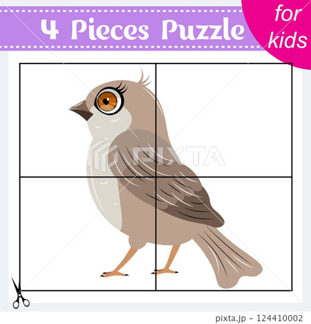 Puzzle game for kids. Puzzle pieces. Zoo animals. Grey sparrow. Education worksheet. Activity page. Puzzle game for kids. Puzzle pieces. Zoo animals. Grey sparrow. Education worksheet. Activity page. 124410002