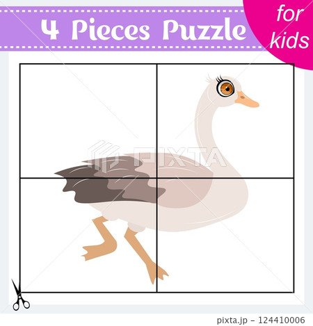 Puzzle game for kids. Puzzle pieces. Zoo animals. Wild goose. Education worksheet. Activity page. Puzzle game for kids. Puzzle pieces. Zoo animals. Wild goose. Education worksheet. Activity page. 124410006
