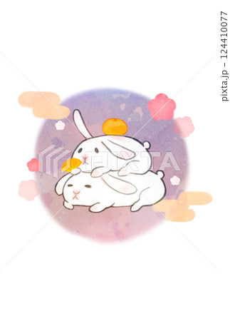 鏡餅のように寝そべるかわいいうさぎ 鏡餅のように寝そべるかわいいうさぎ 124410077