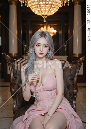 ピンクドレスの若い女性 ピンクドレスの若い女性 124410082