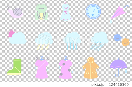 Rainy season cute icon set, cute, pastel colors 124410569