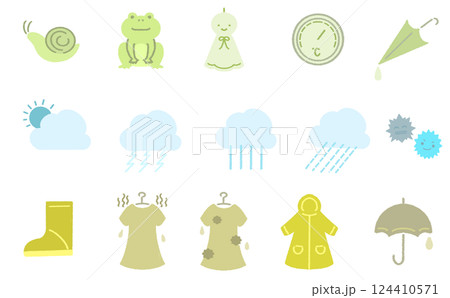 梅雨のかわいいアイコンセット シックカラー 124410571