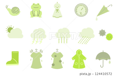 梅雨のかわいいアイコンセット グリーン 梅雨のかわいいアイコンセット グリーン 124410572