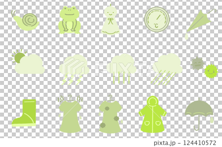 Cute rainy season icon set green Cute rainy season icon set green 124410572